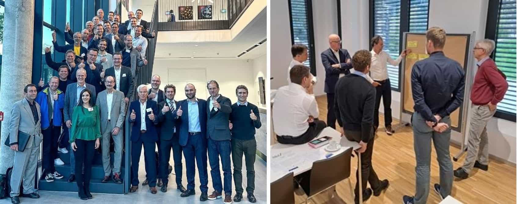 pv-pilot-workshop-impressionen Eindrücke vom PV PILOT Workshop, der am 23.10.2024 beim VMDA in Frankfurt stattfand: Links ein Gruppenbild und rechts Mitglieder einer Expertengruppe an einer Stellwand